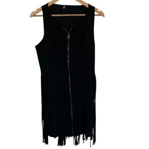 Relish Noless Womens Black‎ Sleeveless Fringe Dress Vest Size Large Western